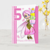 5e Verjaardag Tipsy Cake Fantasy Fairy Cutie Pie Kaart (Gele Bloem)