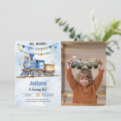 5e verjaardag trein party foto kaart (Staand voorkant)