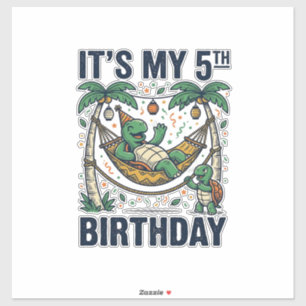 5e verjaardag Turtle Hammock Vintage Gravure Desi Sticker
