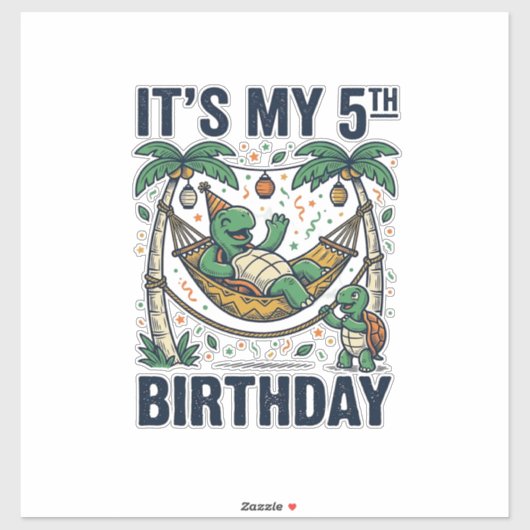 5e verjaardag Turtle Hammock Vintage Gravure Desi Sticker (Vel)