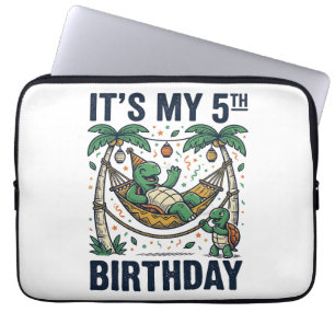 5e verjaardag Turtle Hammock Vintage Gravure Ontwe Laptop Sleeve