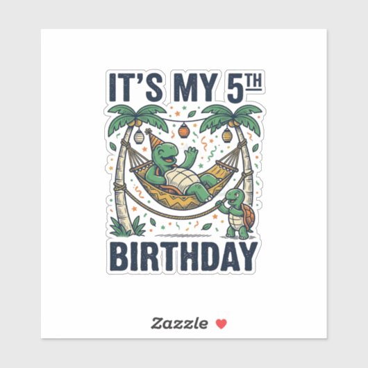 5e verjaardag Turtle Hammock Vintage Gravure Ontwe Sticker (Vel)