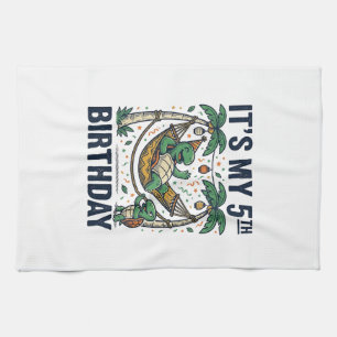 5e verjaardag Turtle Hammock Vintage Gravure Ontwe Theedoek