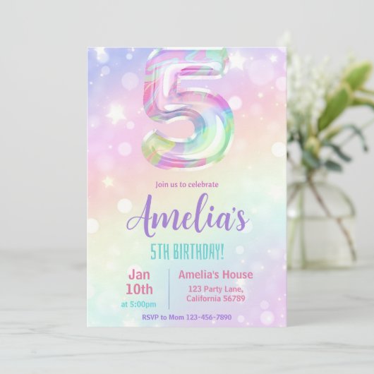 5e Verjaardag Uitnodiging Meisje 5e Verjaardag Par (Staand voorkant)