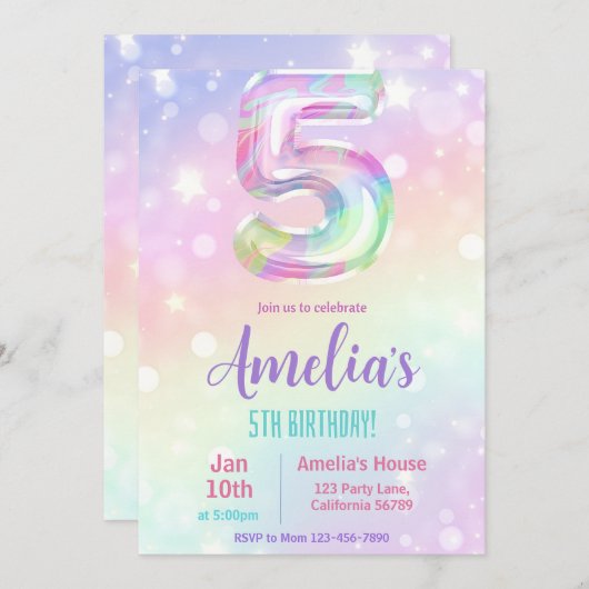 5e Verjaardag Uitnodiging Meisje 5e Verjaardag Par (Voorkant / Achterkant)