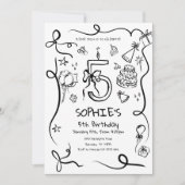 5e verjaardag uitnodiging, met de hand getekend 5e kaart (Voorkant)