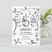 5e verjaardag uitnodiging, met de hand getekend 5e kaart (Staand voorkant)