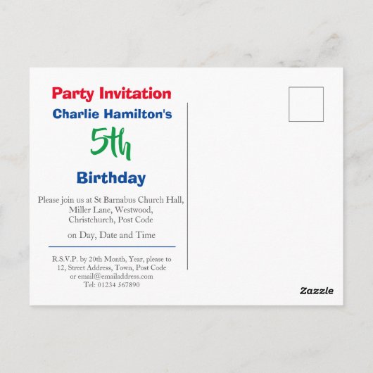 5e verjaardag uitnodiging met foto-Briefkaart (Achterkant)