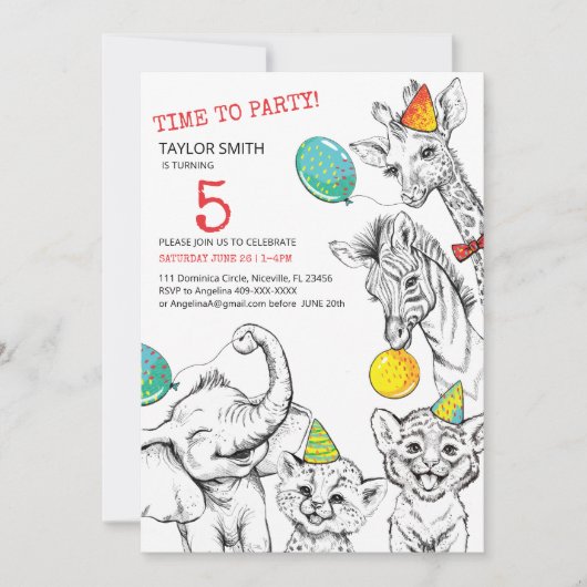 5e verjaardag uitnodiging met grappig schattig die (Voorkant)