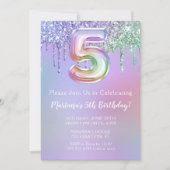 5e verjaardag Uitnodiging Paarse roze glitter (Voorkant)