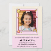 5e verjaardag uitnodiging Retro Groovy Pink Floral (Voorkant)