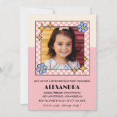 5e verjaardag uitnodiging Retro Groovy Pink Flower (Voorkant)