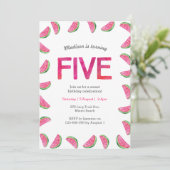 5e verjaardag uitnodiging | tropische watermeloen (Staand voorkant)