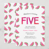 5e verjaardag uitnodiging | tropische watermeloen (Voorkant / Achterkant)