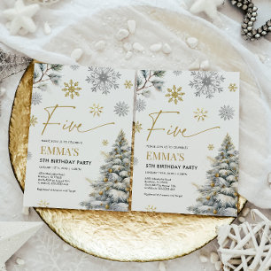 5e verjaardag uitnodiging, winter vijf verjaardag kaart