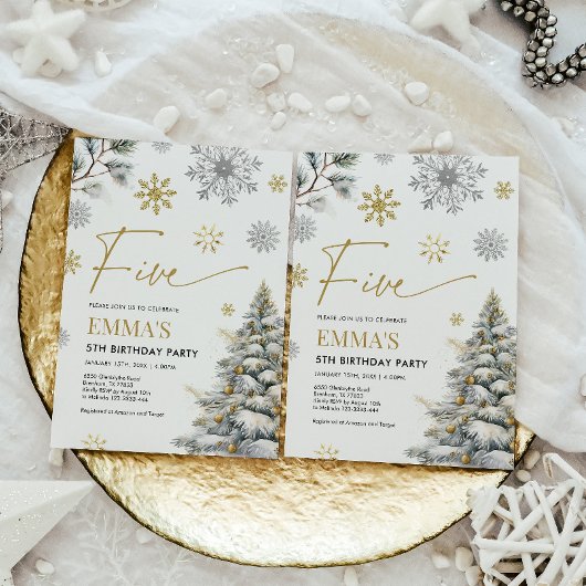 5e verjaardag uitnodiging, winter vijf verjaardag kaart