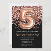 5e verjaardag Uitnodiging zwart Roos Gold Glitter (Voorkant)
