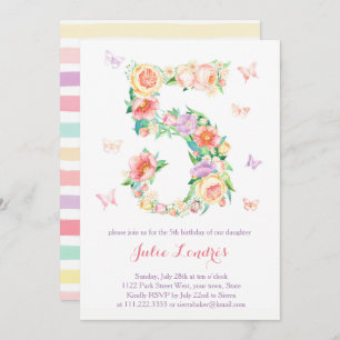 5e verjaardag Uitnodigingen voor meisjes met butte