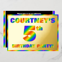 5e verjaardag van de geboorte - Fun, regenboogspec Folie Uitnodiging
