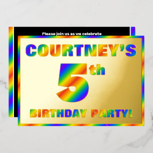 5e verjaardag van de geboorte - Fun, regenboogspec Folie Uitnodiging