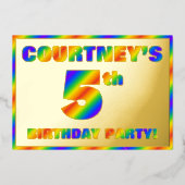 5e verjaardag van de geboorte - Fun, regenboogspec Folie Uitnodiging (Voorkant)