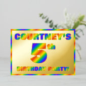 5e verjaardag van de geboorte - Fun, regenboogspec Folie Uitnodiging (Staand Voorkant)