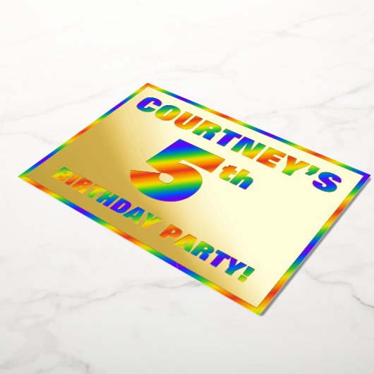 5e verjaardag van de geboorte - Fun, regenboogspec Folie Uitnodiging (Gedraaid)