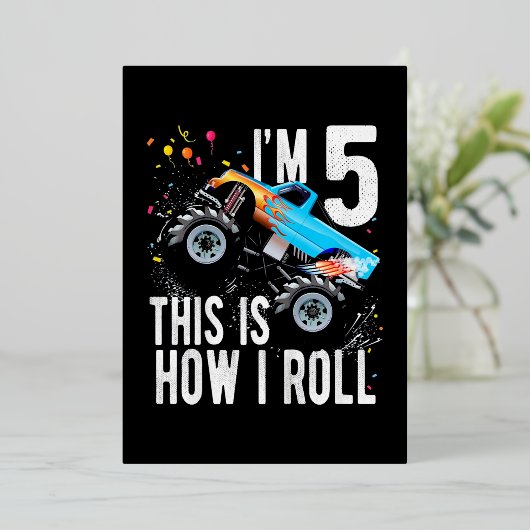 5e verjaardag van de Jongen Monster Truck Folie Feestdagenkaart (Staand Voorkant)