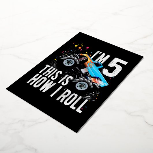 5e verjaardag van de Jongen Monster Truck Folie Feestdagenkaart (Gedraaid)