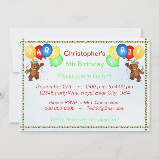 5e verjaardag van de Koninklijke Teddy Bear Kaart (Achterkant)