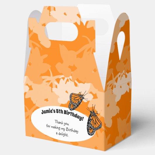 5e verjaardag van de Oranje Monarch Boterfly Bedankdoosjes (Geopend)