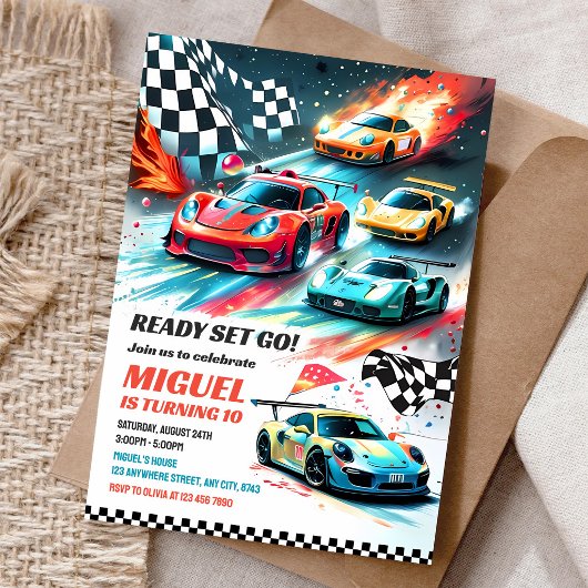 5e verjaardag van de raceauto kaart
