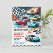 5e verjaardag van de raceauto kaart (Staand voorkant)