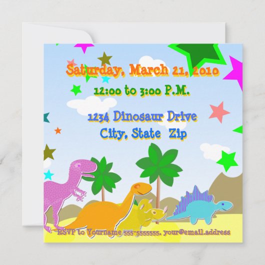 5e verjaardag van de uitnodiging van de Dinosaur-p (Achterkant)