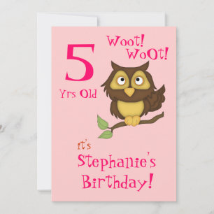 5e verjaardag van de vogelpartij - Cute Owl+Cupcak Kaart
