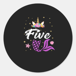 5e verjaardag van het meisje Unicorn Shirt Mermaid Ronde Sticker