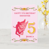 5e verjaardag van Roze Fee Dochter Kaart (Gele Bloem)