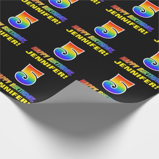 5e verjaardag: Vet, Vun, Eenvoudig, Regenboog 5 Cadeaupapier (Hoek)