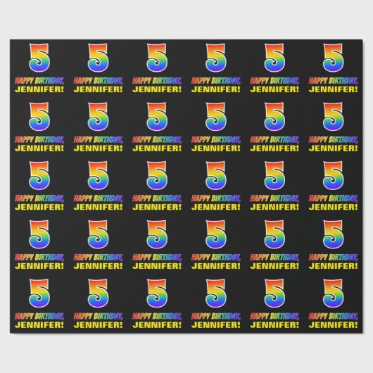 5e verjaardag: Vet, Vun, Eenvoudig, Regenboog 5 Cadeaupapier (Zoom)