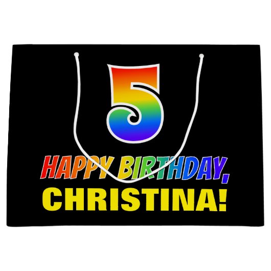 5e verjaardag: Vet, Vun, Eenvoudig, Regenboog 5 Groot Cadeauzakje (Voorkant)