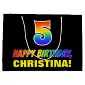 5e verjaardag: Vet, Vun, Eenvoudig, Regenboog 5 Groot Cadeauzakje (Achterkant)