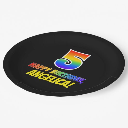 5e verjaardag: Vet, Vun, Eenvoudig, Regenboog 5 Papieren Bordje (Gekanteld)