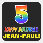 5e verjaardag: Vet, Vun, Eenvoudig, Regenboog 5 Vierkante Sticker (Voorkant)