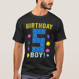 5e verjaardag vijf 5 jaar oud blok gebouw jongens t-shirt