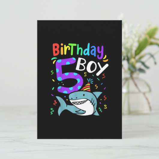 5e verjaardag Vijf jaar oude haaiengeschenk Save The Date (Staand voorkant)