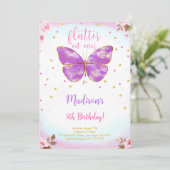 5e verjaardag vlinder uitnodiging (Staand voorkant)