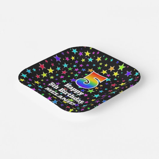 5e verjaardag: vlinderstaarten en regenboog "5" papieren bordje (Gebogen)