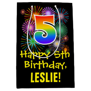 5e verjaardag: Vuurwapenpatroon met vuurwerk + reg Medium Cadeauzakje