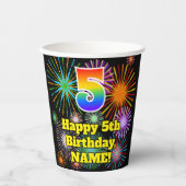 5e verjaardag: Vuurwapenpatroon met vuurwerk + reg Papieren Bekers (Voorkant)