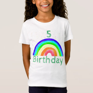 5e verjaardag Waterverf regenboogkleurige gaffel T-shirt